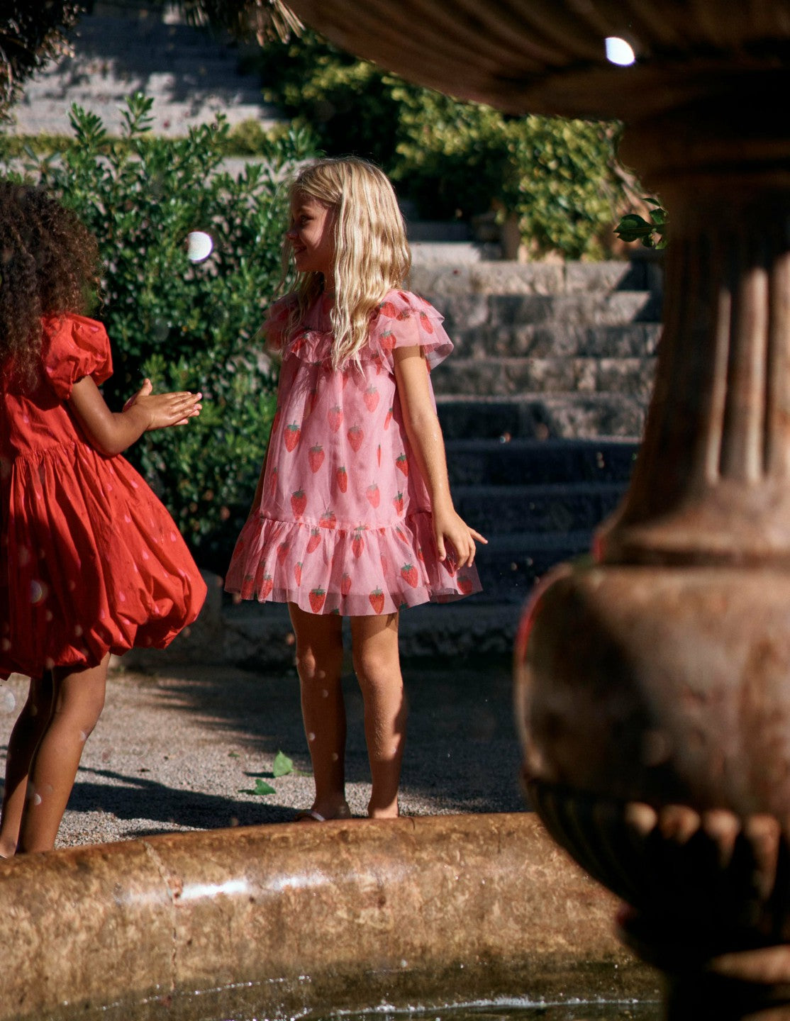 Printed Tulle Dress-Vintage Pink Strawberry Stamp / Boden Discount