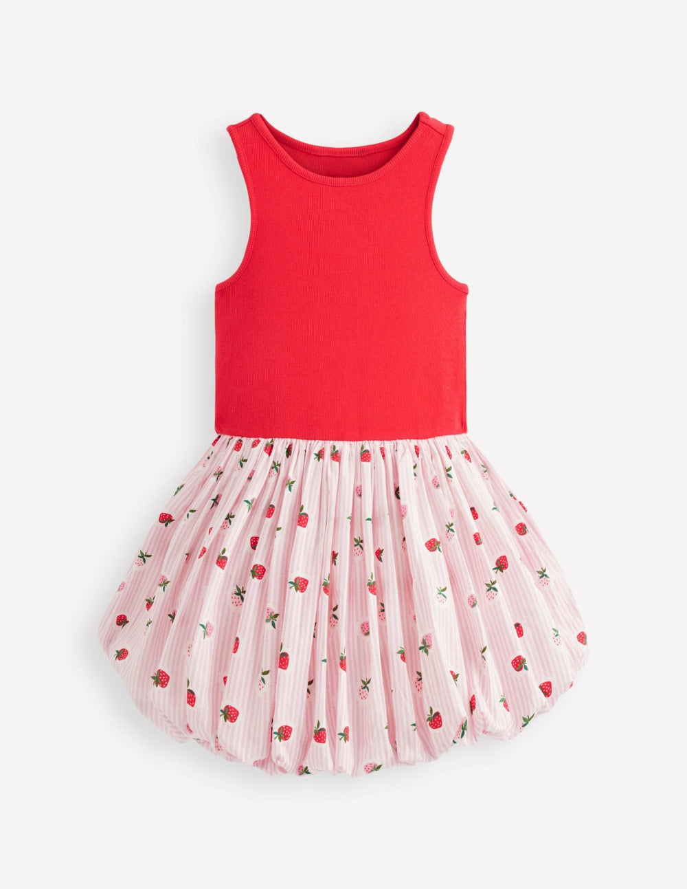 Bubble Hem Rib Dress-Ticking Stripe Strawberry / Boden On sale