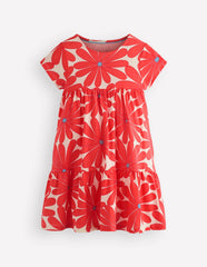Ariel Twirly Jersey Dress-Coral Orange Giant Daisy / Boden