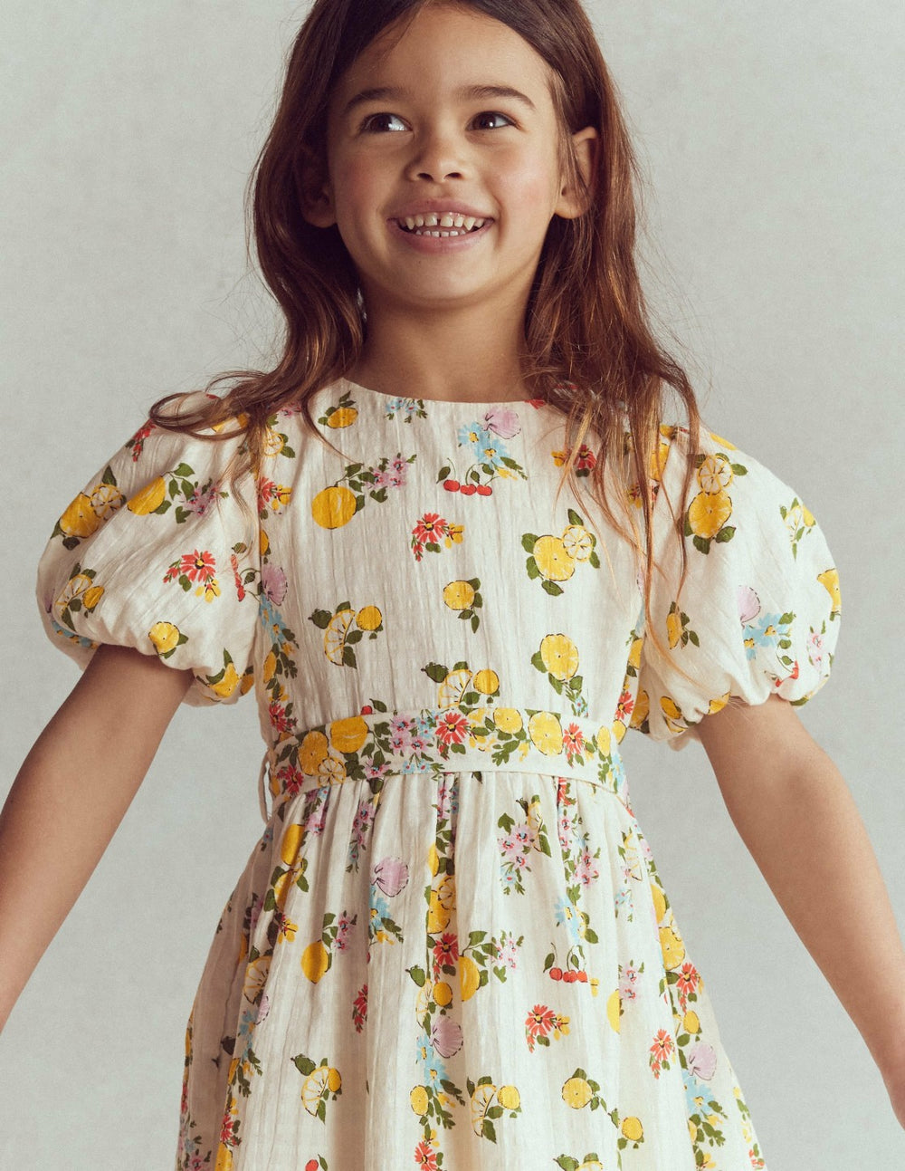 Vintage-style Sash Dress-Soft Ivory Lemon Floral / Boden Sale