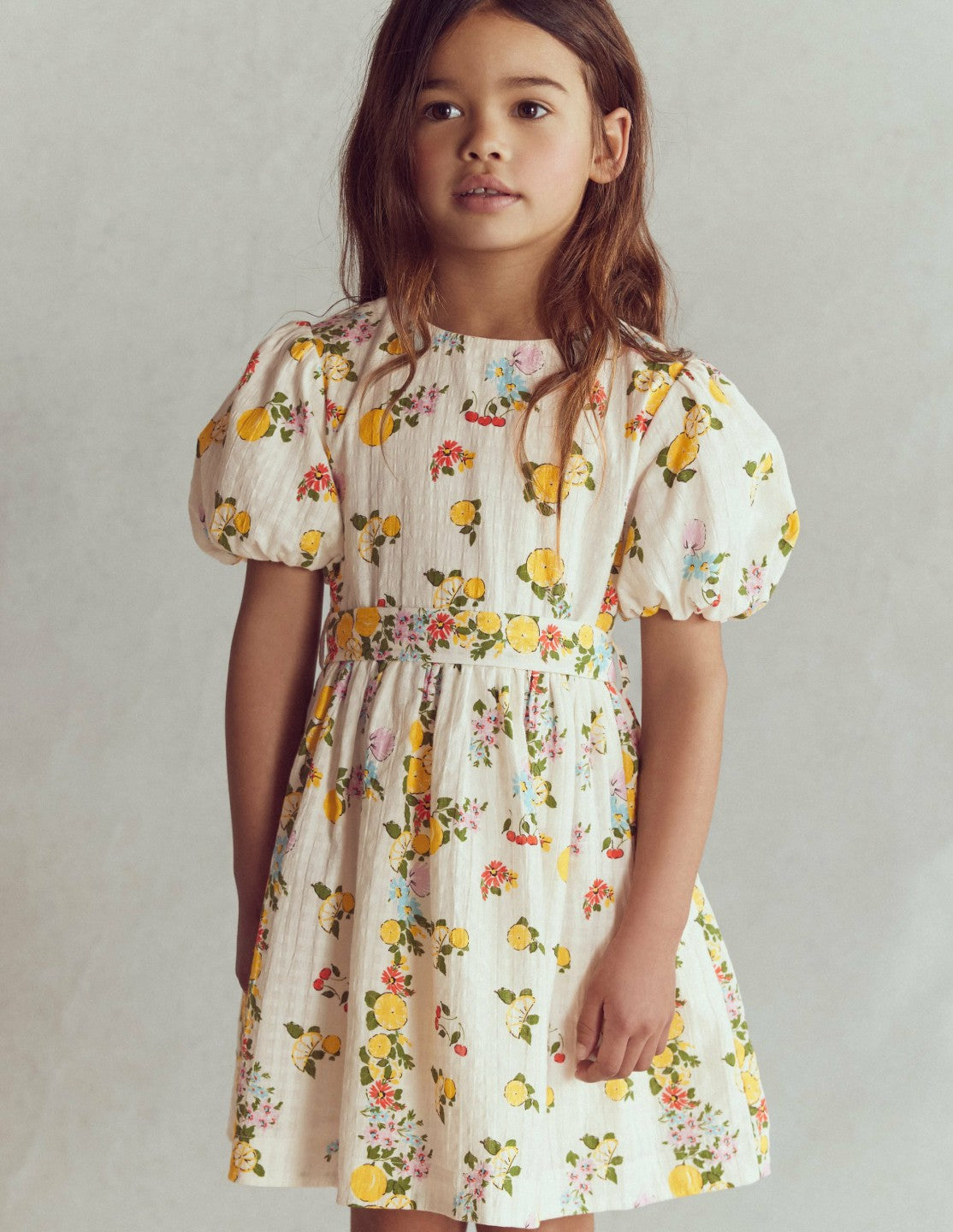 Vintage-style Sash Dress-Soft Ivory Lemon Floral / Boden Sale