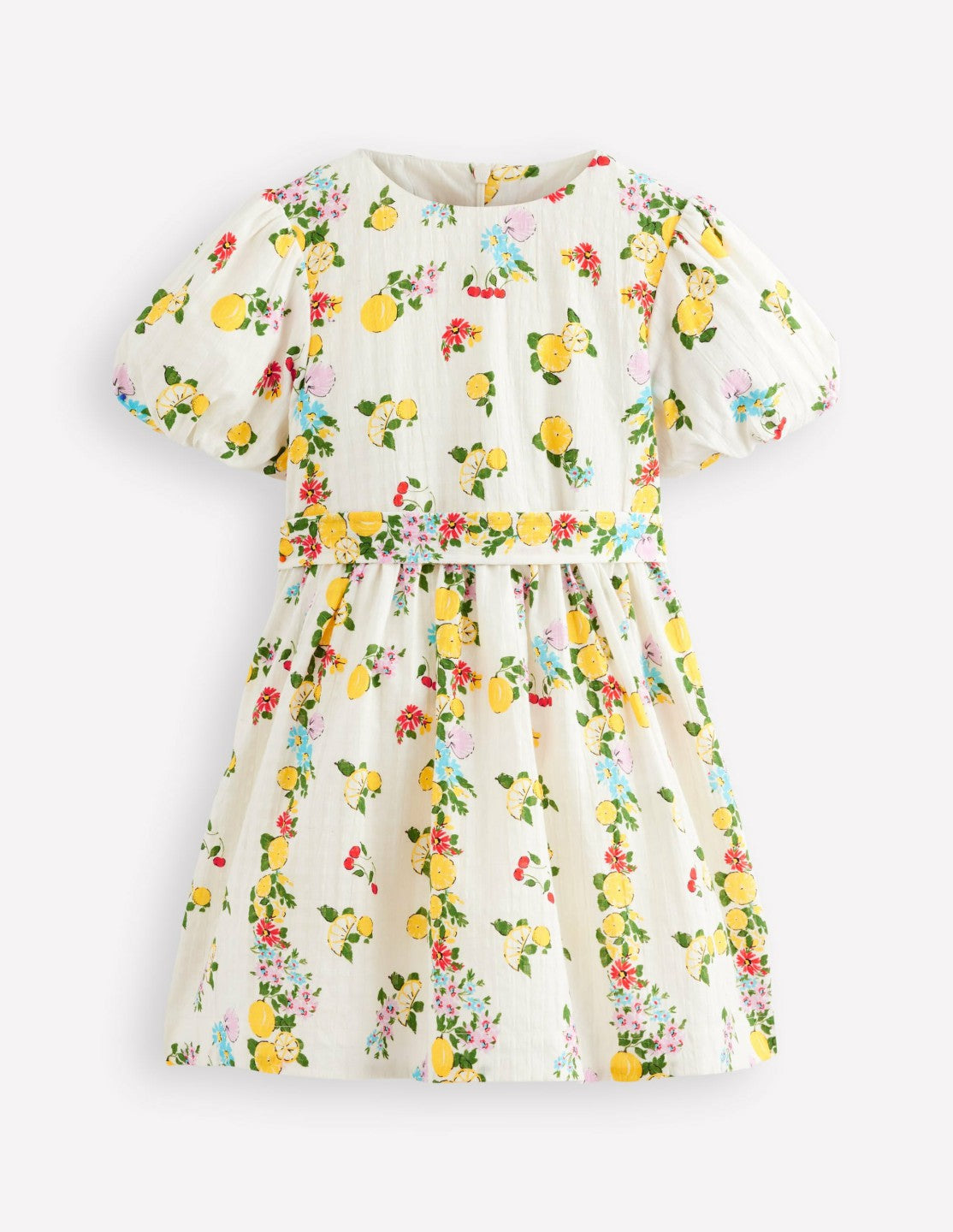 Vintage-style Sash Dress-Soft Ivory Lemon Floral / Boden Sale
