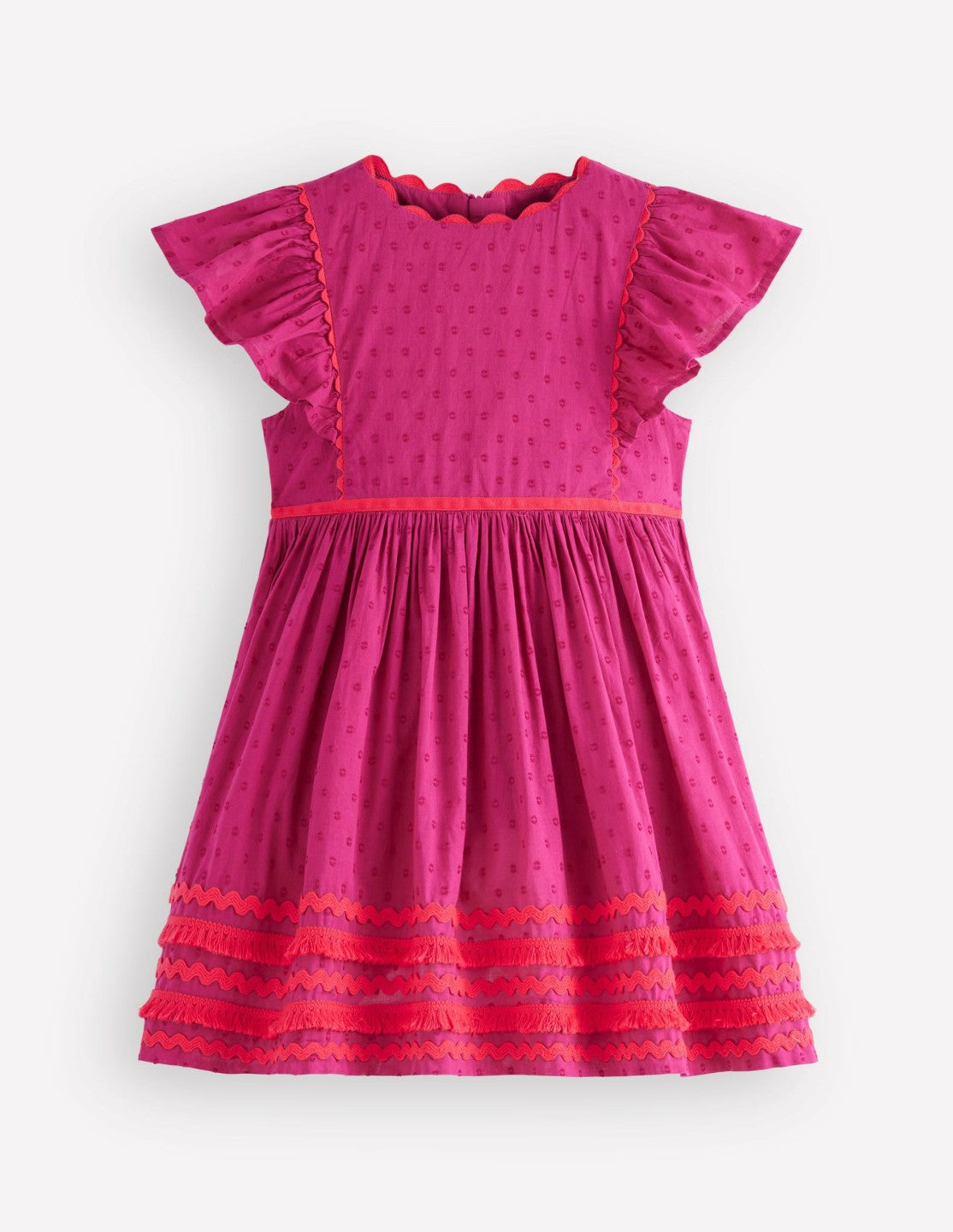 Flutter Sleeve Ric Rac Dress-Bright Pink / Boden Online