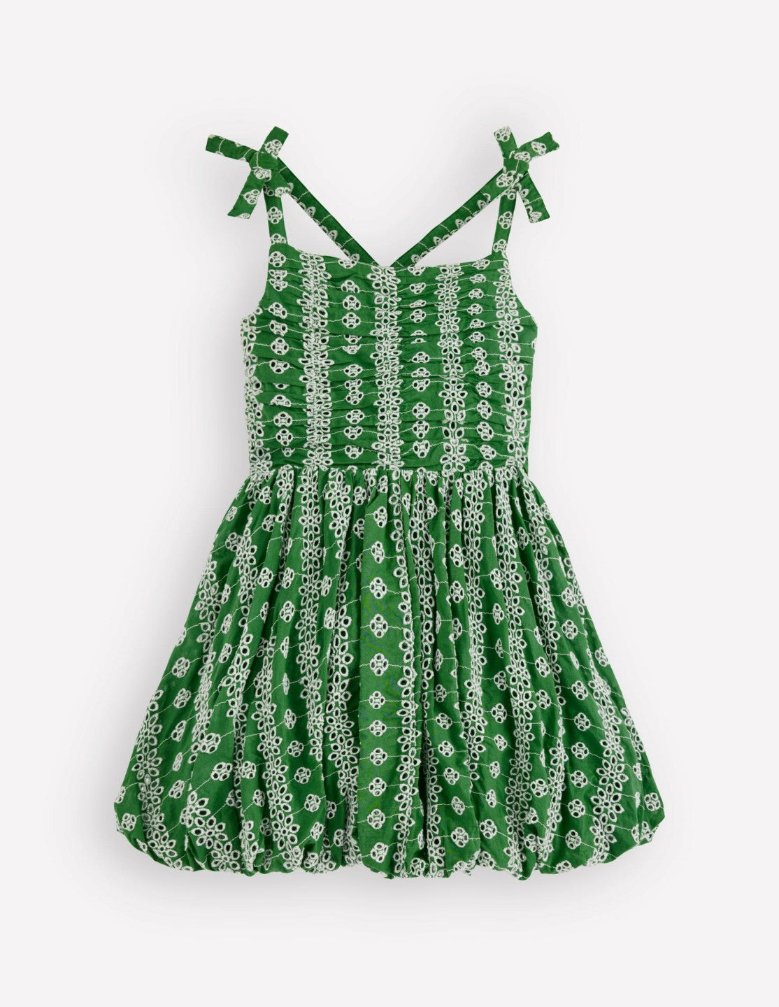 Ruched Bodice Bubble Dress-Green Broderie / Boden Outlet