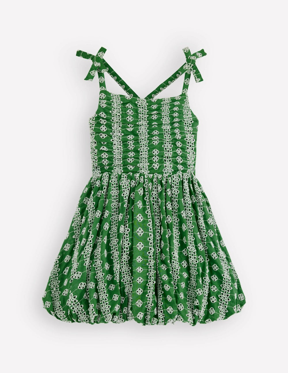 Ruched Bodice Bubble Dress-Green Broderie / Boden Outlet