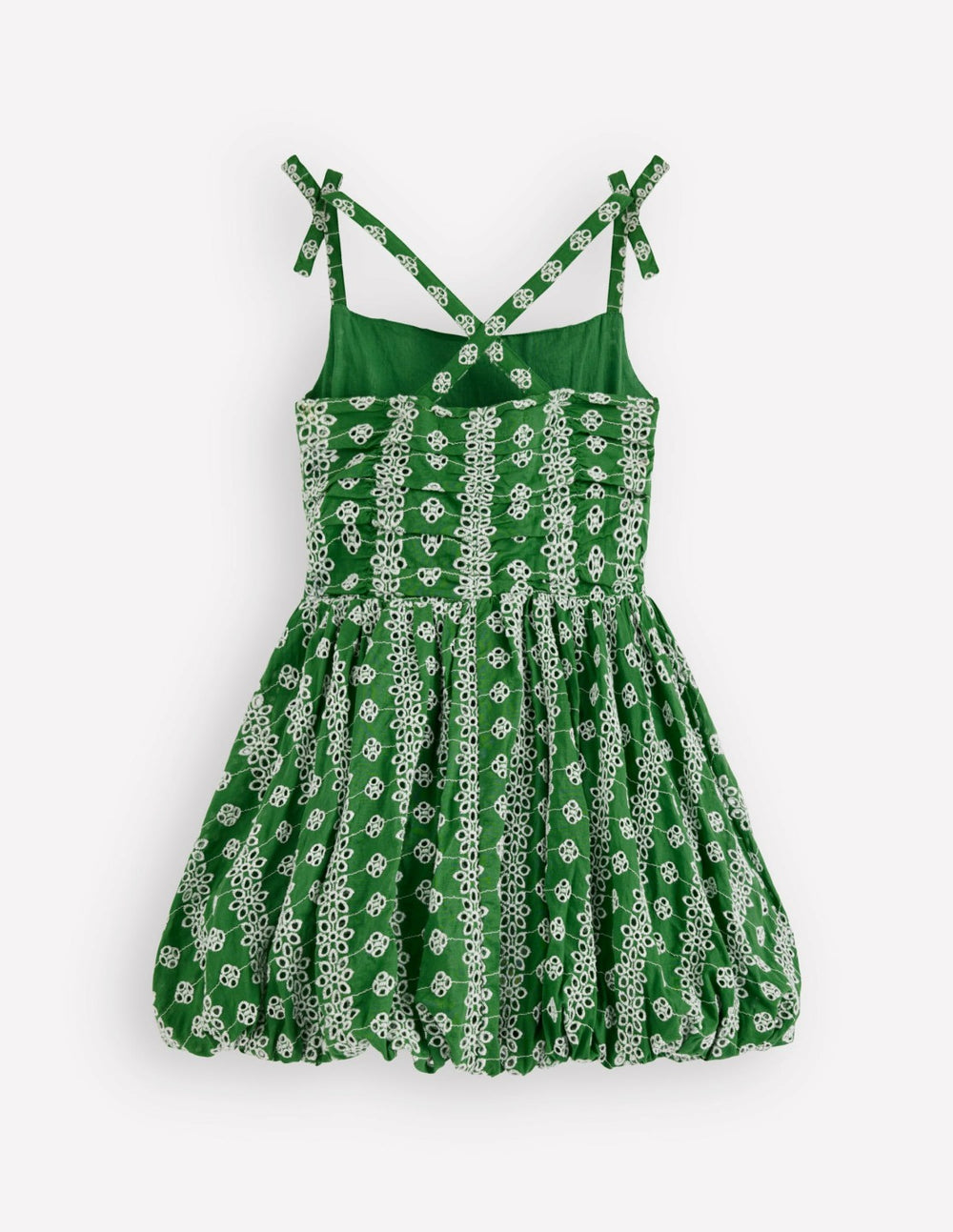 Ruched Bodice Bubble Dress-Green Broderie / Boden Outlet