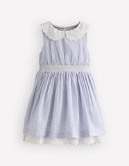 Nostalgic Broderie Dress-Salt Blue Ticking Stripe / Boden Discount
