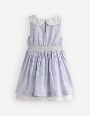 Nostalgic Broderie Dress-Salt Blue Ticking Stripe / Boden Discount