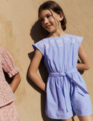 Tie Waist Woven Playsuit-Denim Embroidery / Boden us