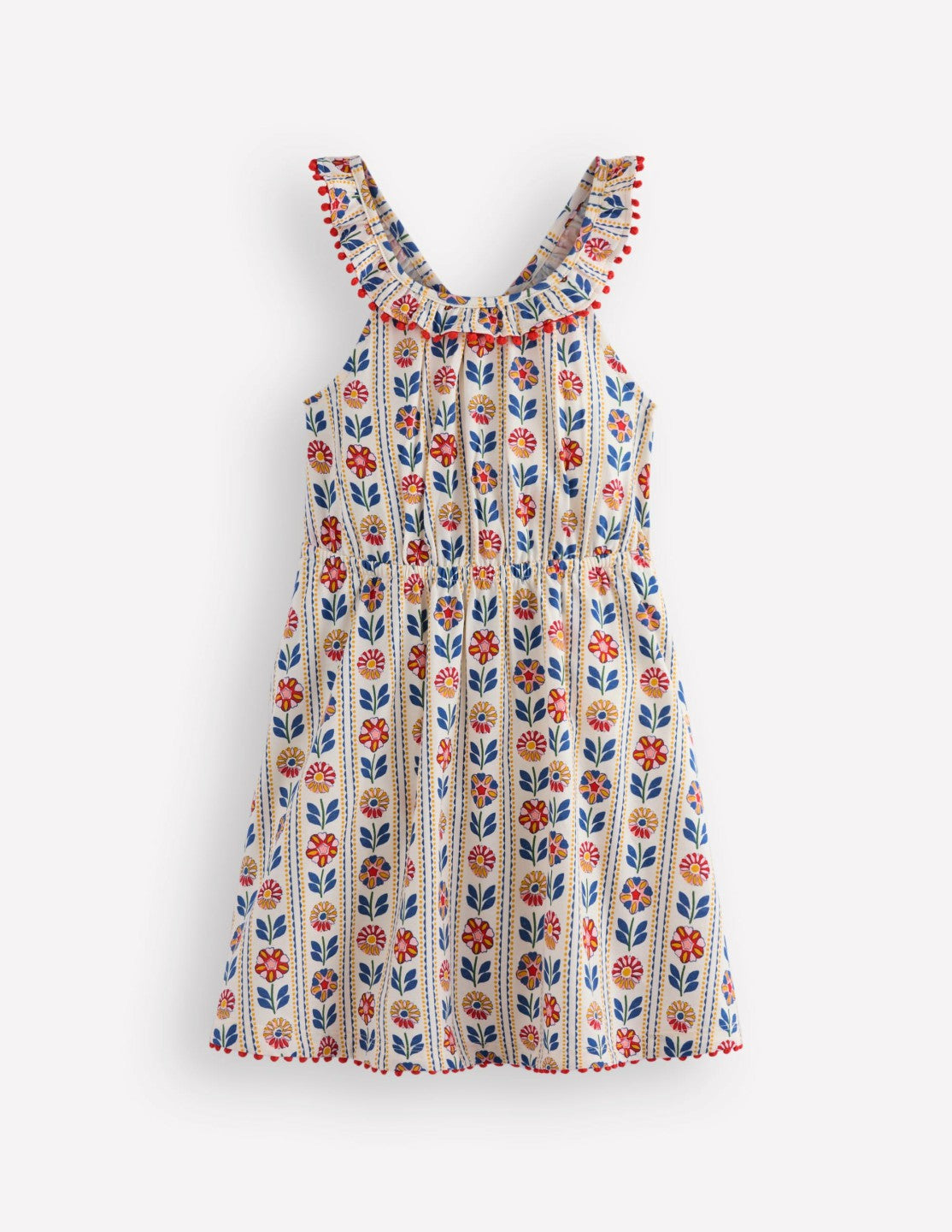 Ruffle Neck Trim Dress-Soft Ivory Woodblock Floral / Boden