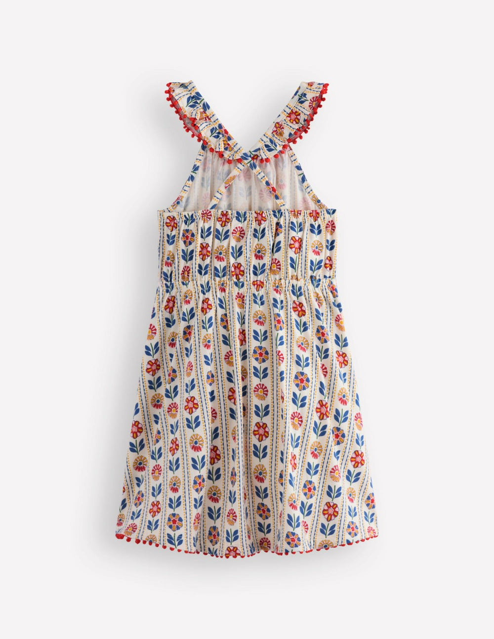 Ruffle Neck Trim Dress-Soft Ivory Woodblock Floral / Boden