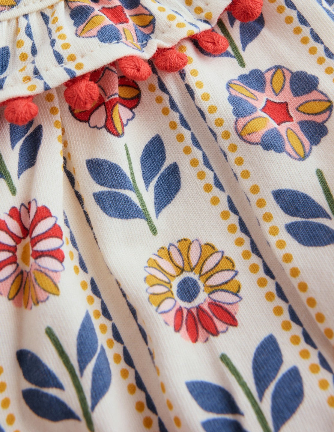 Ruffle Neck Trim Dress-Soft Ivory Woodblock Floral / Boden