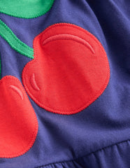 Enola Appliqué Jersey Dress-Starboard Blue Giant Cherries / Boden On sale