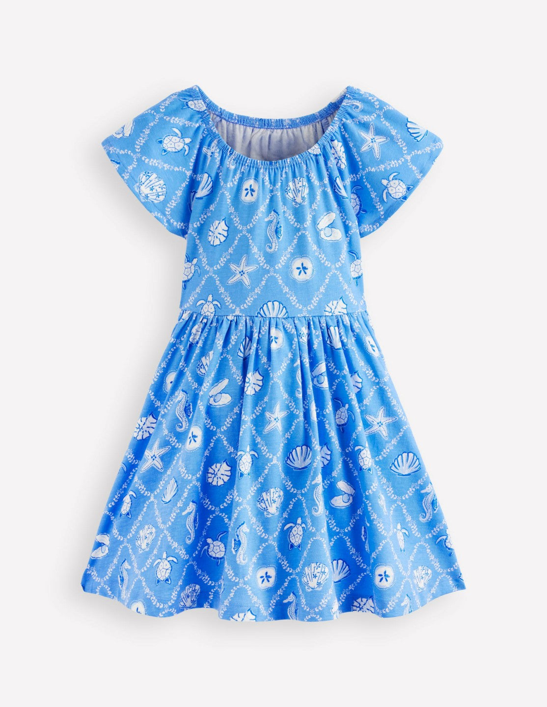Flutter Sleeve Twirly Dress-Cabana Blue Mermaids / Boden Outlet