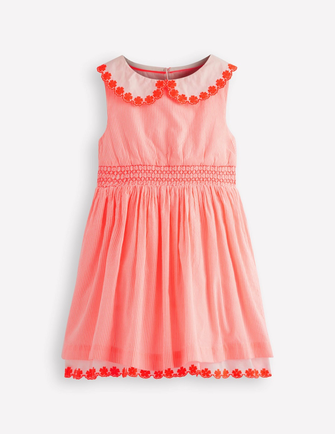 Nostalgic Broderie Dress-Neon Coral Seersucker / Boden us
