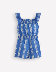 Ciara Pom Trim Jersey Romper-Blue Floral / Boden Sale