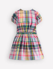 Tie Front Woven Dress-Blue, Pink and Green Check / Boden Outlet