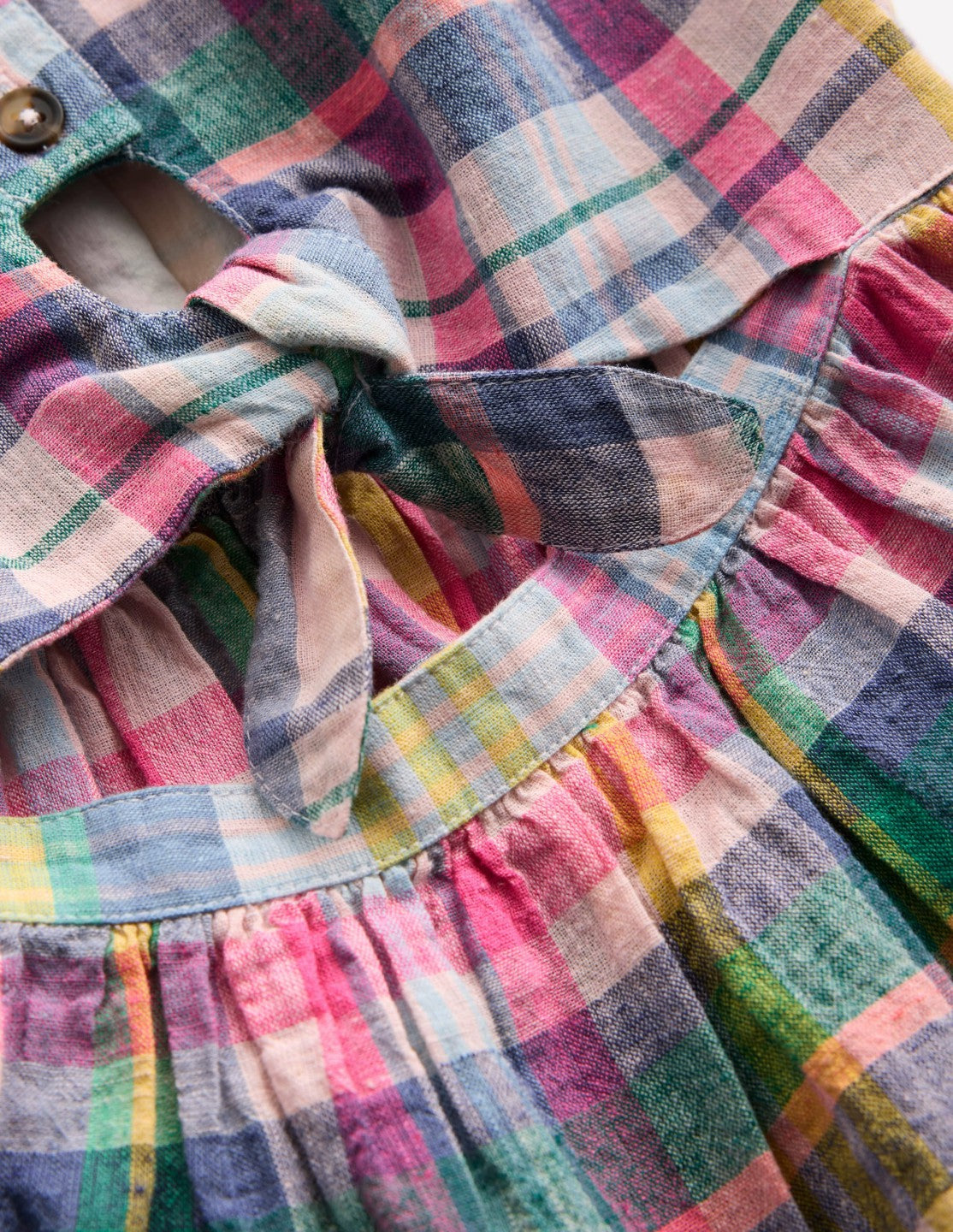 Tie Front Woven Dress-Blue, Pink and Green Check / Boden Outlet
