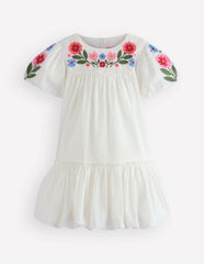 Drop Waist Bubble Dress-Soft Ivory Embroidery / Boden