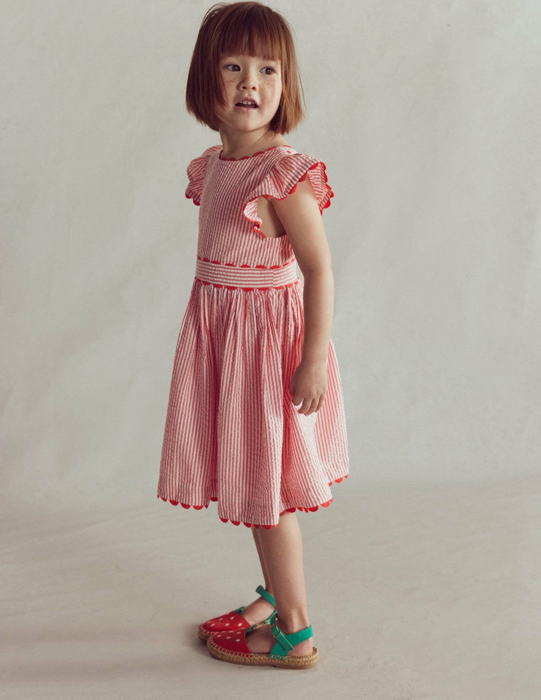 Ric Rac Trim Flutter Dress-Red Stripe / Boden Sale