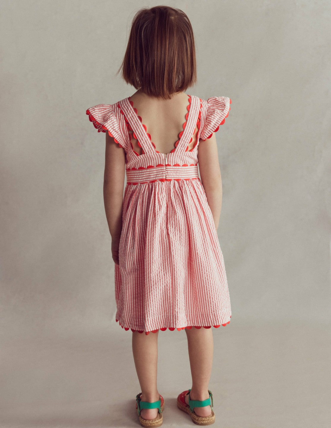 Ric Rac Trim Flutter Dress-Red Stripe / Boden Sale