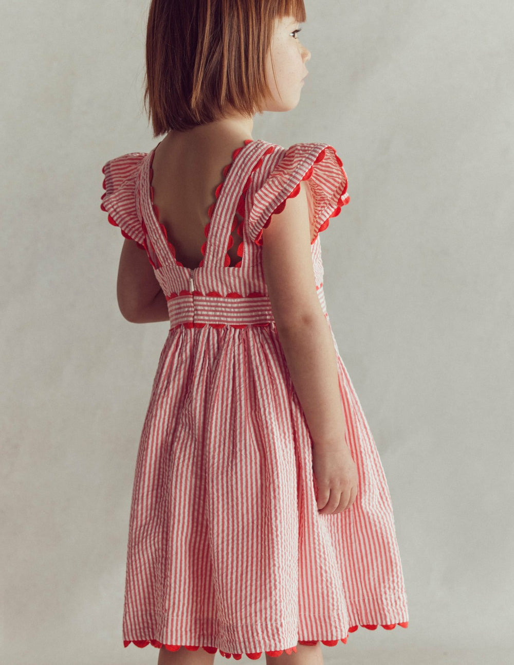Ric Rac Trim Flutter Dress-Red Stripe / Boden Sale