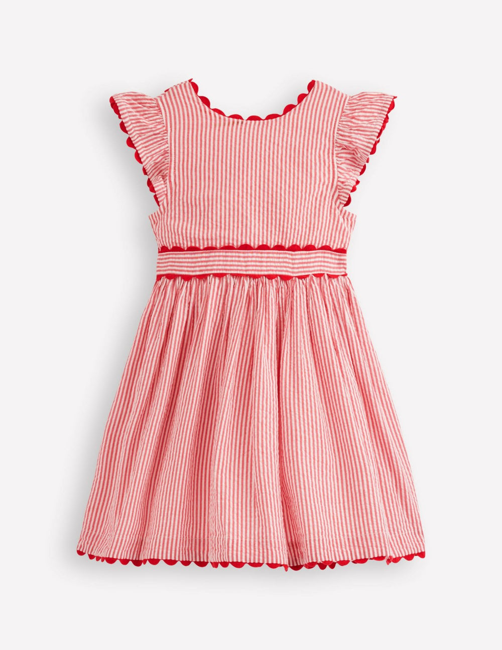 Ric Rac Trim Flutter Dress-Red Stripe / Boden Sale