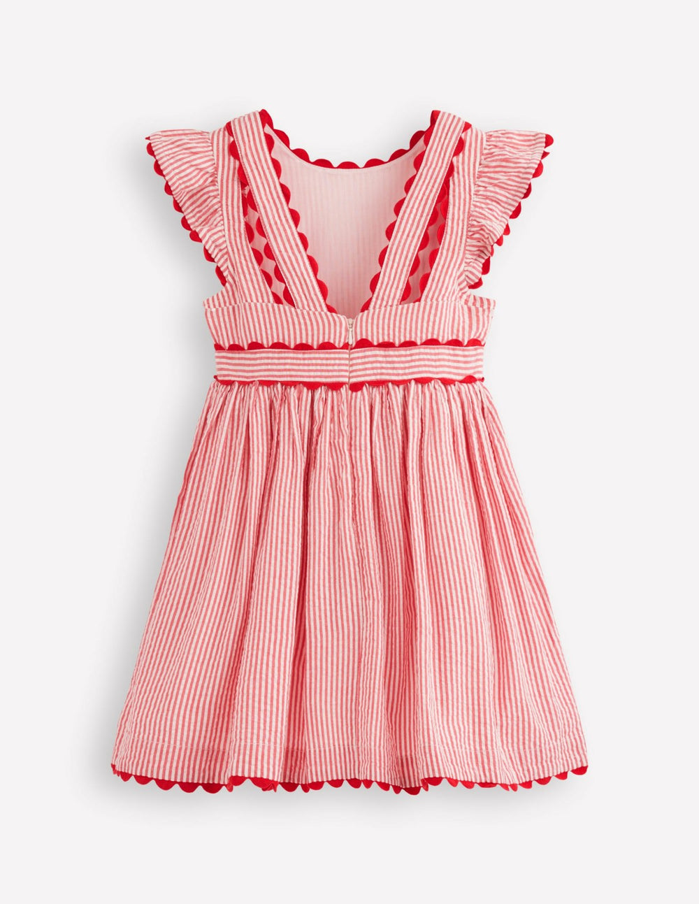 Ric Rac Trim Flutter Dress-Red Stripe / Boden Sale