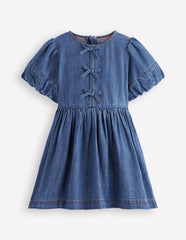Bow Front Woven Dress-Mid Vintage Denim / Boden Online