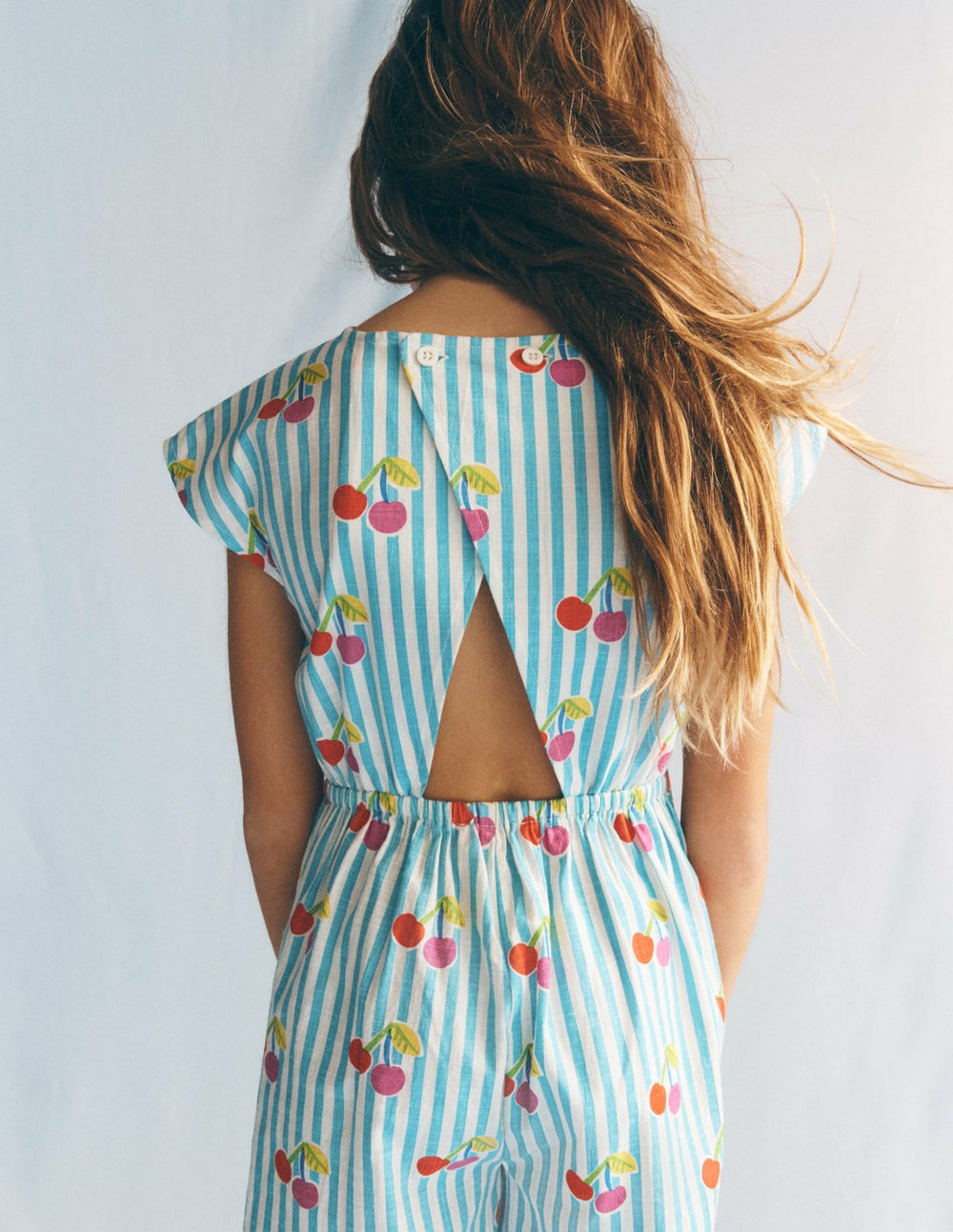 Tie Waist Woven Playsuit-Blue Cherry Stripe / Boden Sale