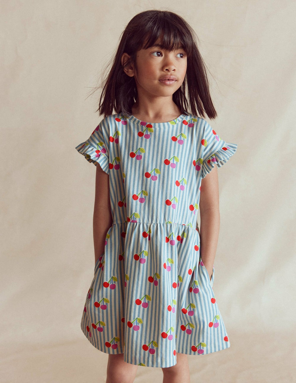 Jersey T-Shirt Dress-Blue Cherry Stripe / Boden Discount