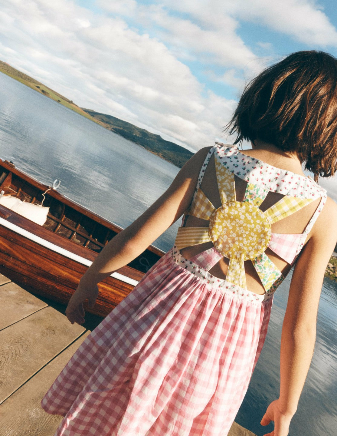 Harlow Logo Dress-Spring Blossom Gingham Sunray / Boden On sale