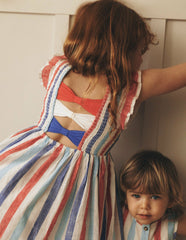 Bow Back Shirred Dress-Bright Blue/ Poppy Red Stripe / Boden us