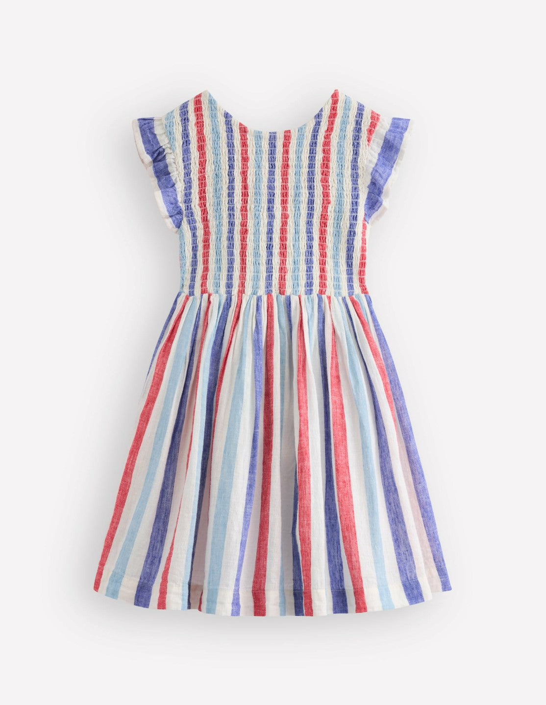 Bow Back Shirred Dress-Bright Blue/ Poppy Red Stripe / Boden us