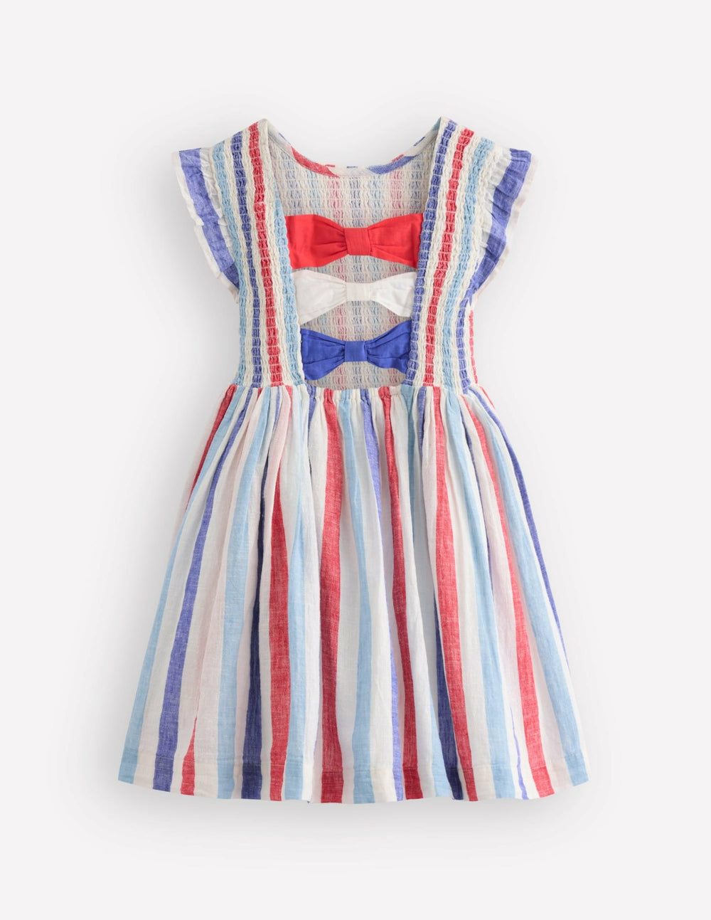 Bow Back Shirred Dress-Bright Blue/ Poppy Red Stripe / Boden us
