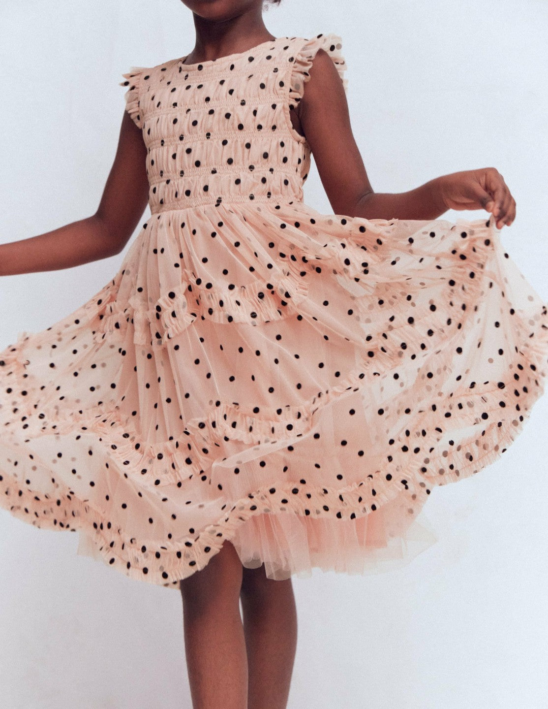 Tulle Ruffle Occasion Dress-Rose Smoke Flock Spot / Boden