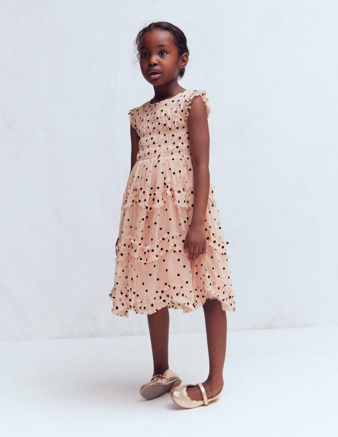 Tulle Ruffle Occasion Dress-Rose Smoke Flock Spot / Boden