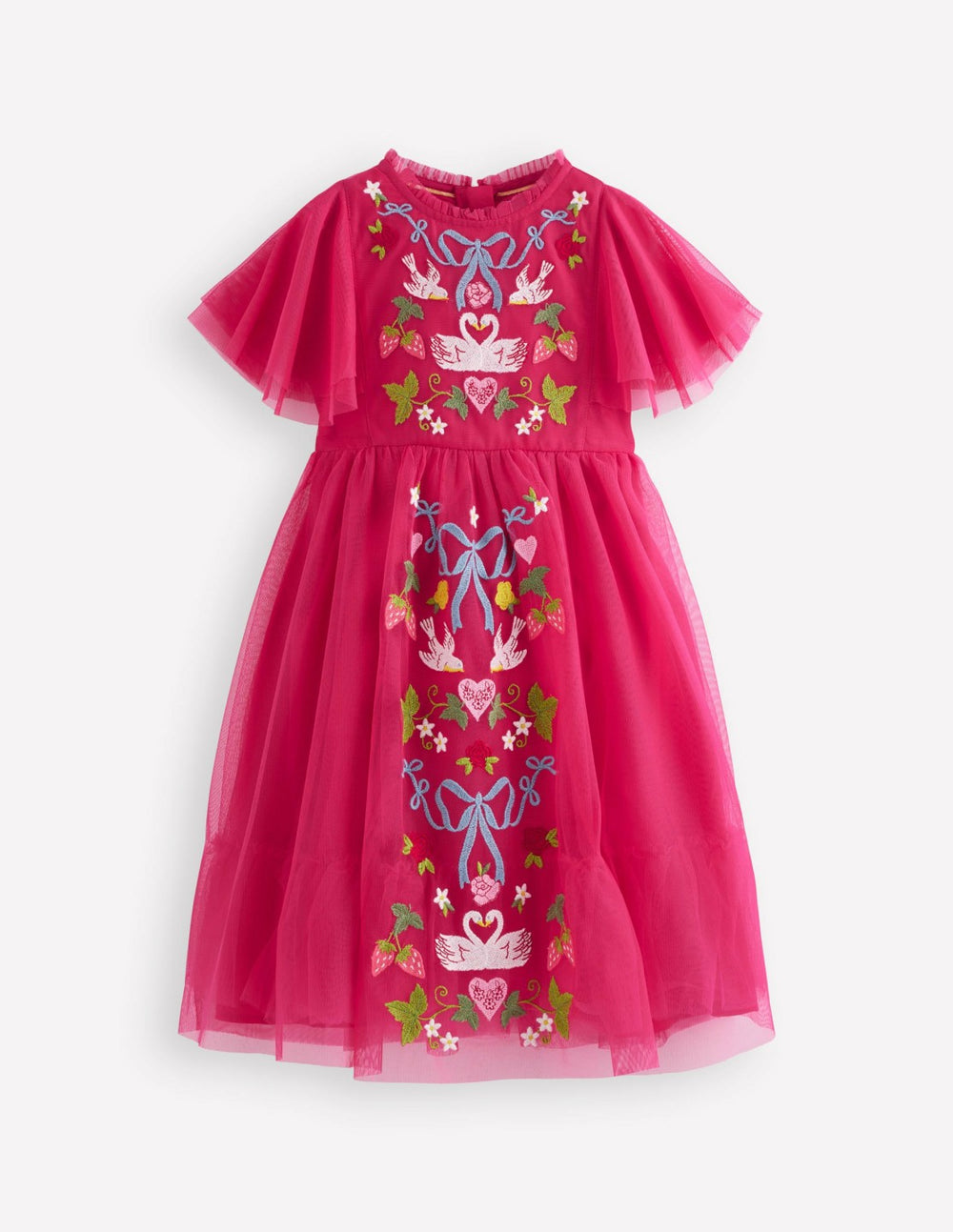 Embroidered Tulle Dress-Cherry Jam Lovebirds / Boden Online
