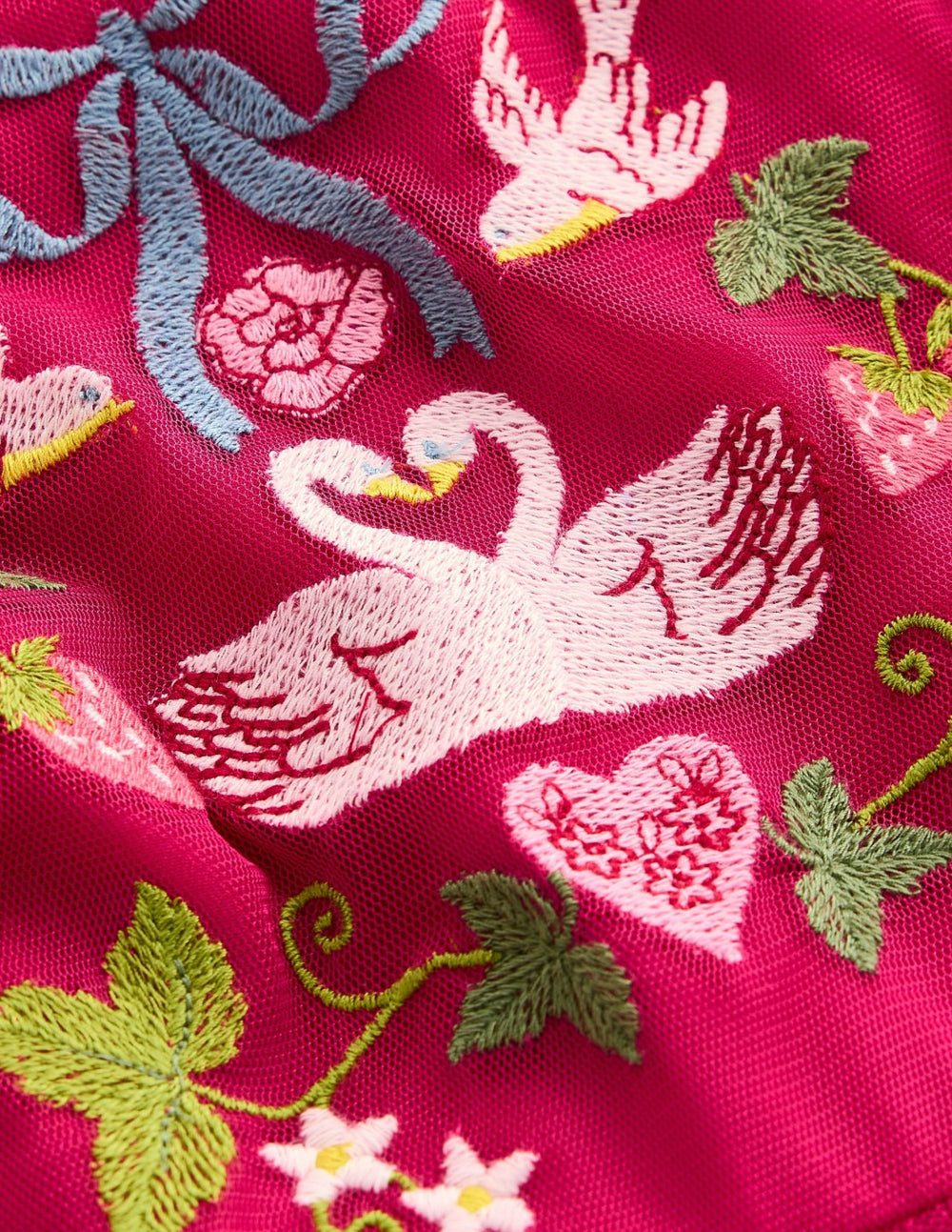 Embroidered Tulle Dress-Cherry Jam Lovebirds / Boden Online