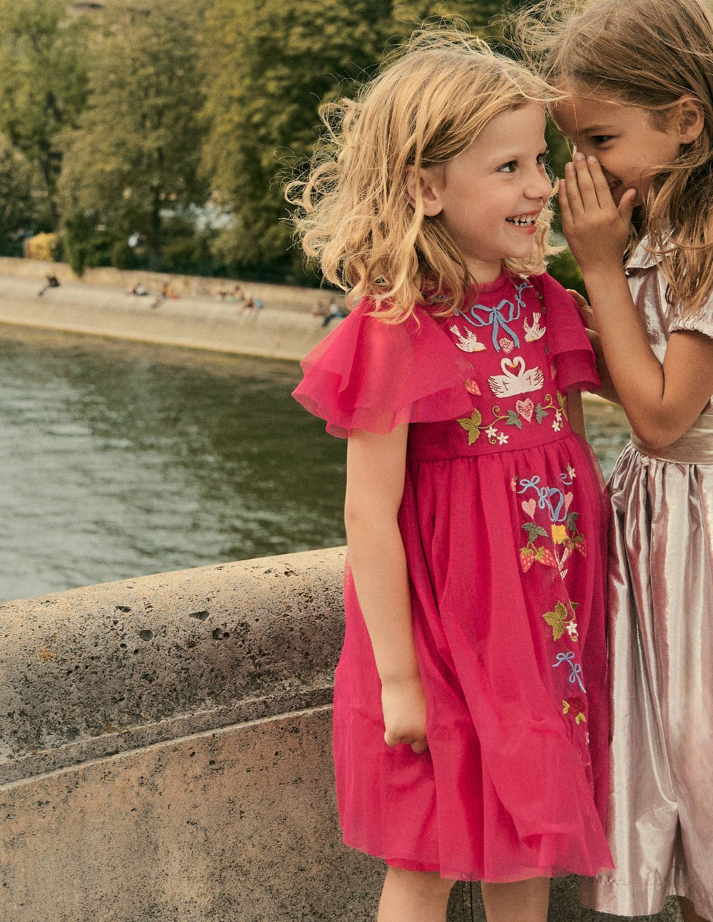 Embroidered Tulle Dress-Cherry Jam Lovebirds / Boden Online
