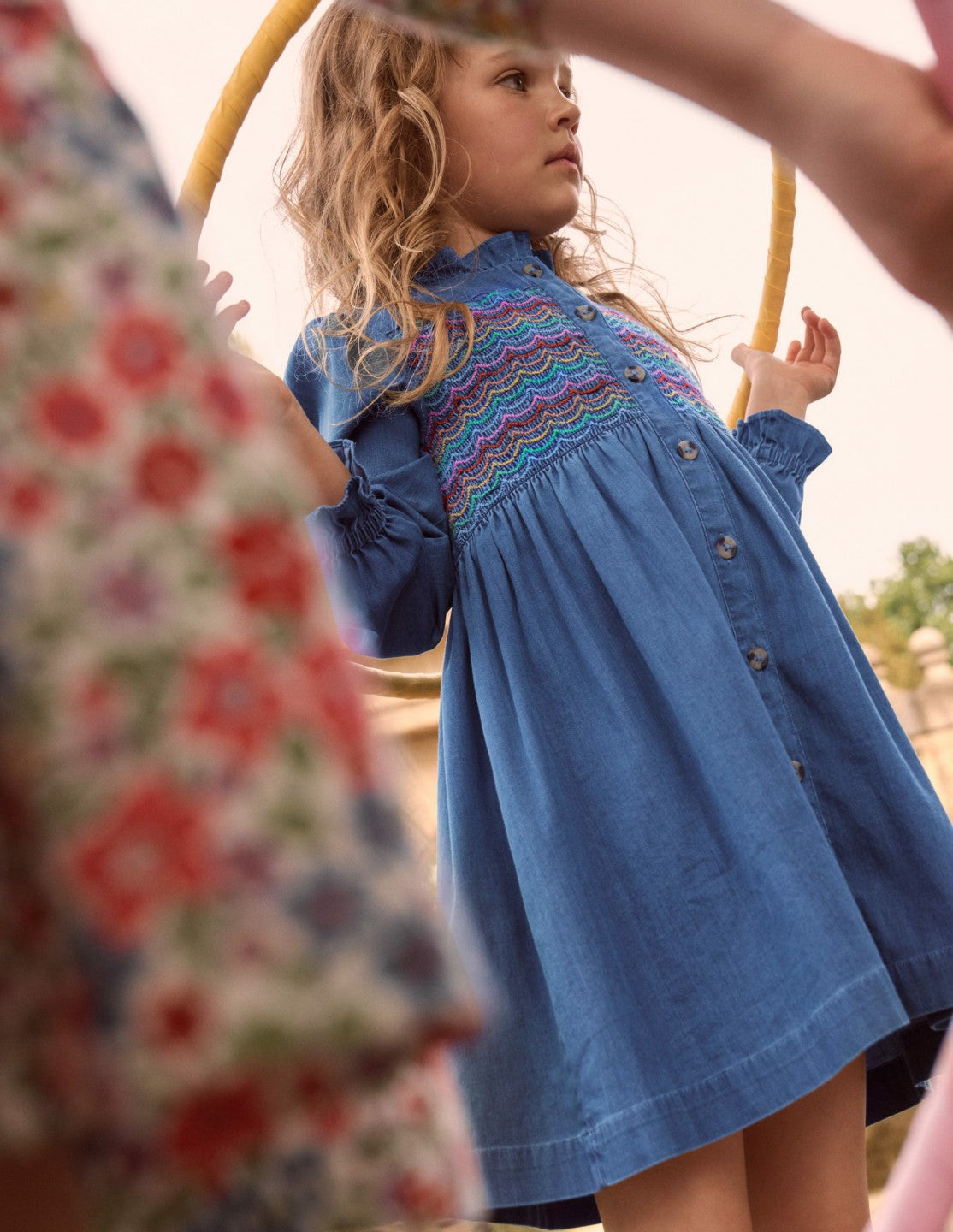 Suki Long Sleeve Smocked Dress-Mid Vintage Denim / Boden Sale