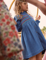 Suki Long Sleeve Smocked Dress-Mid Vintage Denim / Boden Sale