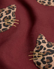 Ida Sweatshirt Appliqué Dress-Chestnut Cat Faces / Boden Outlet