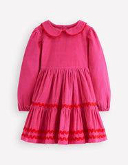 Cord Ric Rac Trim Dress-Raspberry Pink / Boden