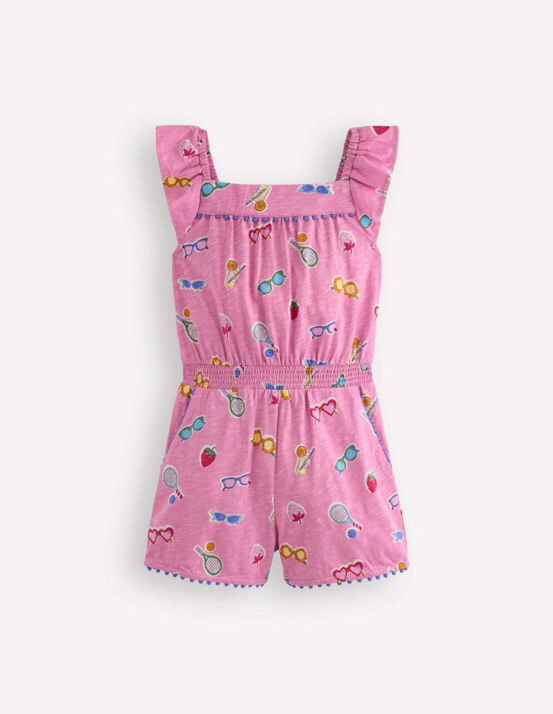 Ciara Pom Trim Jersey Romper-Formica Pink Holiday / Boden Sale