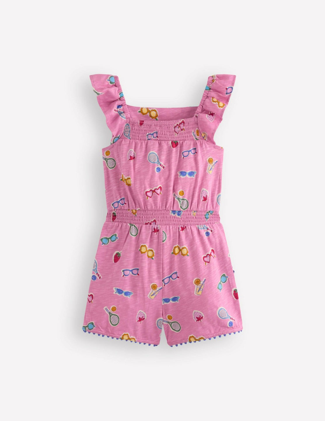 Ciara Pom Trim Jersey Romper-Formica Pink Holiday / Boden Sale