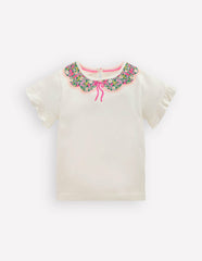 Pretty Frill T-shirt-Ivory Printed Collar / Boden On sale