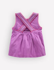 Cross-Back Pom Trim Top-Chalky Violet / Boden us