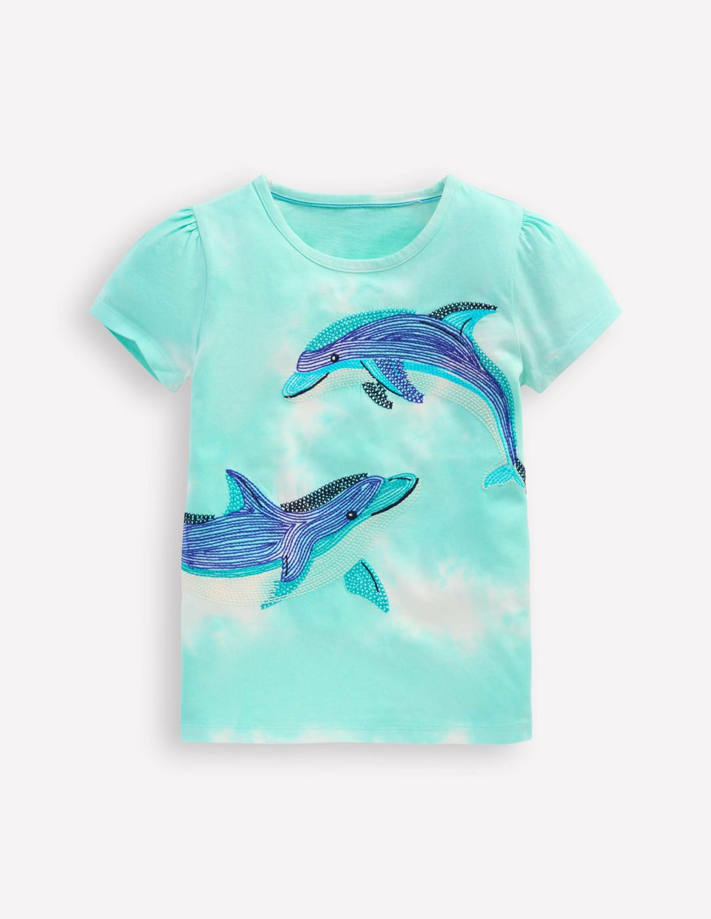 Puff Sleeve Superstitch Top-Blue Dolphins / Boden us