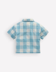 Short Sleeve Relaxed Shirt-Blue Gingham Embroidery / Boden Sale